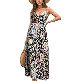 CUPSHE Womens Summer V-Neck Dress Sleeveless Tropical Flowers Keyhole Casual Vacation Maxi Beach Dresses