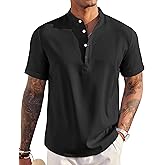 COOFANDY Men's Linen Henley Shirt Short Sleeve Casual Summer Beach Hippie T Shirts