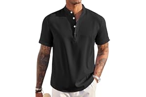 COOFANDY Men's Linen Henley Shirt Short Sleeve Casual Summer Beach Hippie T Shirts