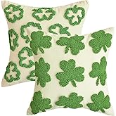 AVOIN colorlife St Patricks Day Shamrock Throw Pillow Covers Set of 2, 18 x 18 Inch Loop Pile Lucky Clover Decoration Sage Green Spring Soft Plush Pillow Case for Bedroom Sofa Couch