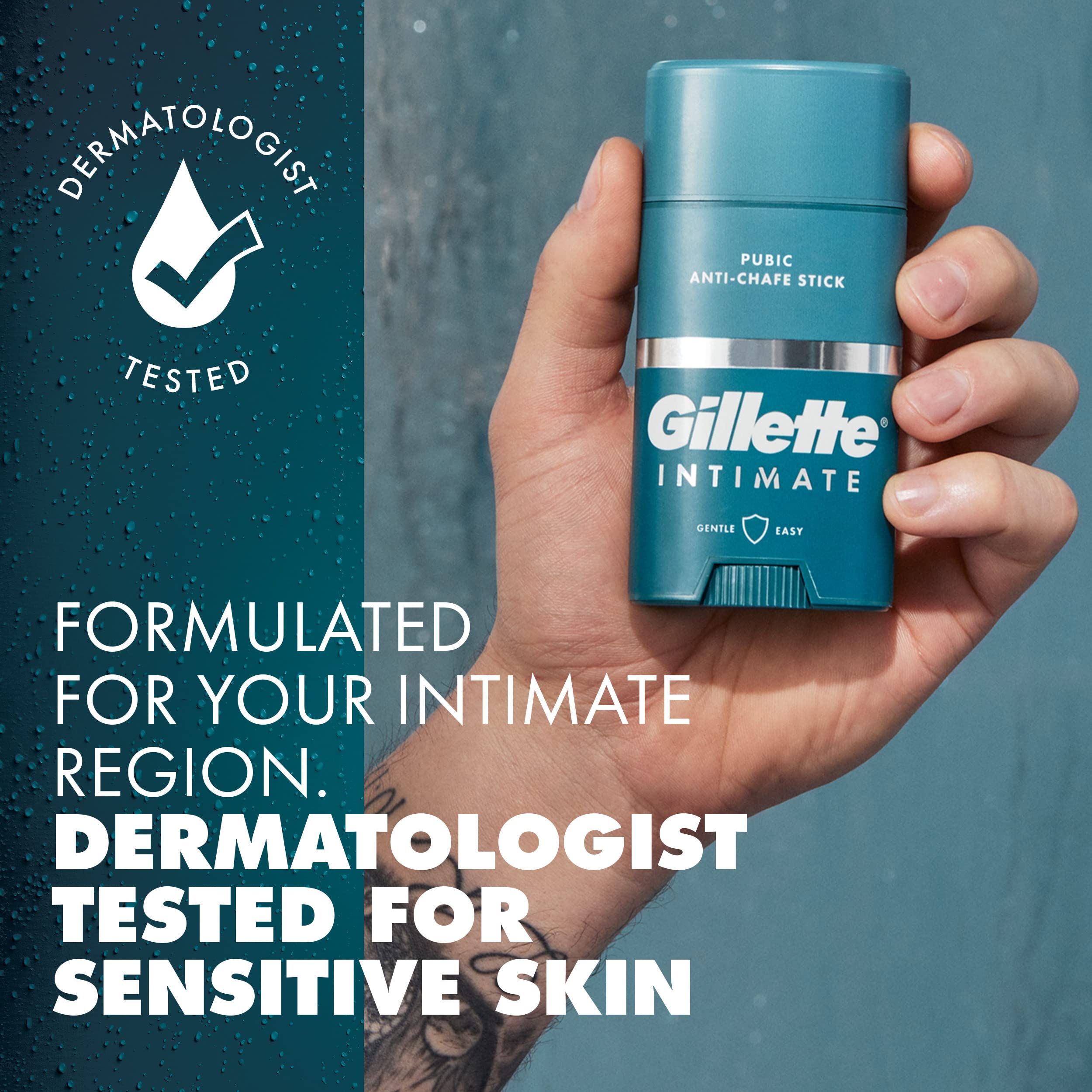 Gillette Intimate Pubic Anti-chafe Stick, Reduces Rubbing and Irritation, Pubic Anti-Chafing For Men, Easy Application, Dermatologist Tested