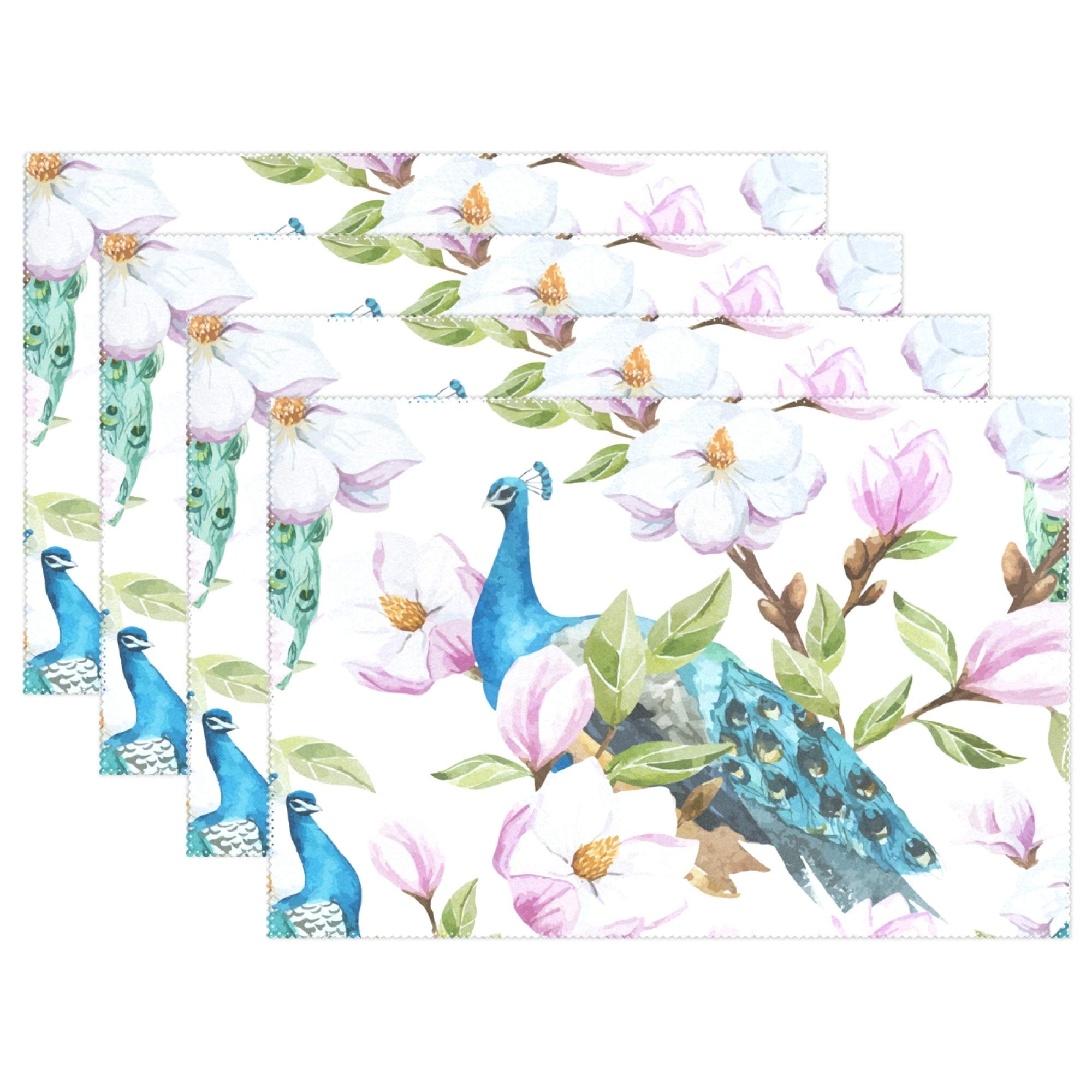 Placemats Peacock Floral Place Mats Dining Table Mats Christmas Decoration 4pcs