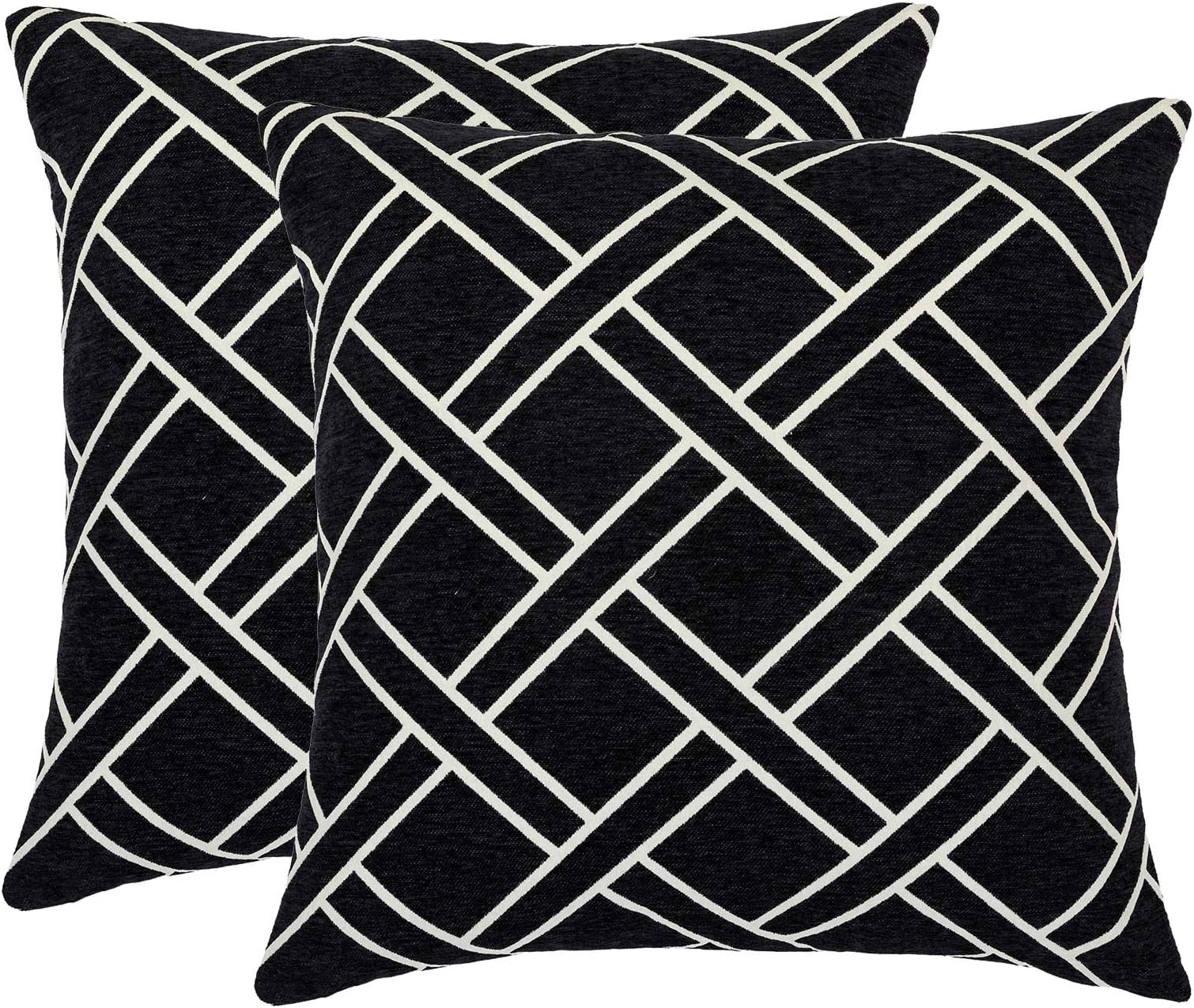 DECOMALL Super Soft Decorative Square Throw Pillow Covers Moroccan Geometric Trellis Cushion Cases Set for Couch Sofa Bedroom, 18 x18 inches, Black, Pack of 2