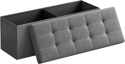 Mazie Colección - Puff Almacenaje, Banco Plegable, 38 x 110 x 38 cm, Taburete Reposapiés, Pie de Cama, Soporta hasta 300 kg, para Sala de Estar, Dormitorio, Entrada, Gris Oscuro LSF77K