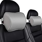 Aukee Memory Foam Car Neck Pillow Soft Leather Car Headrest for Driving Home Office Gray (Pack of 2)