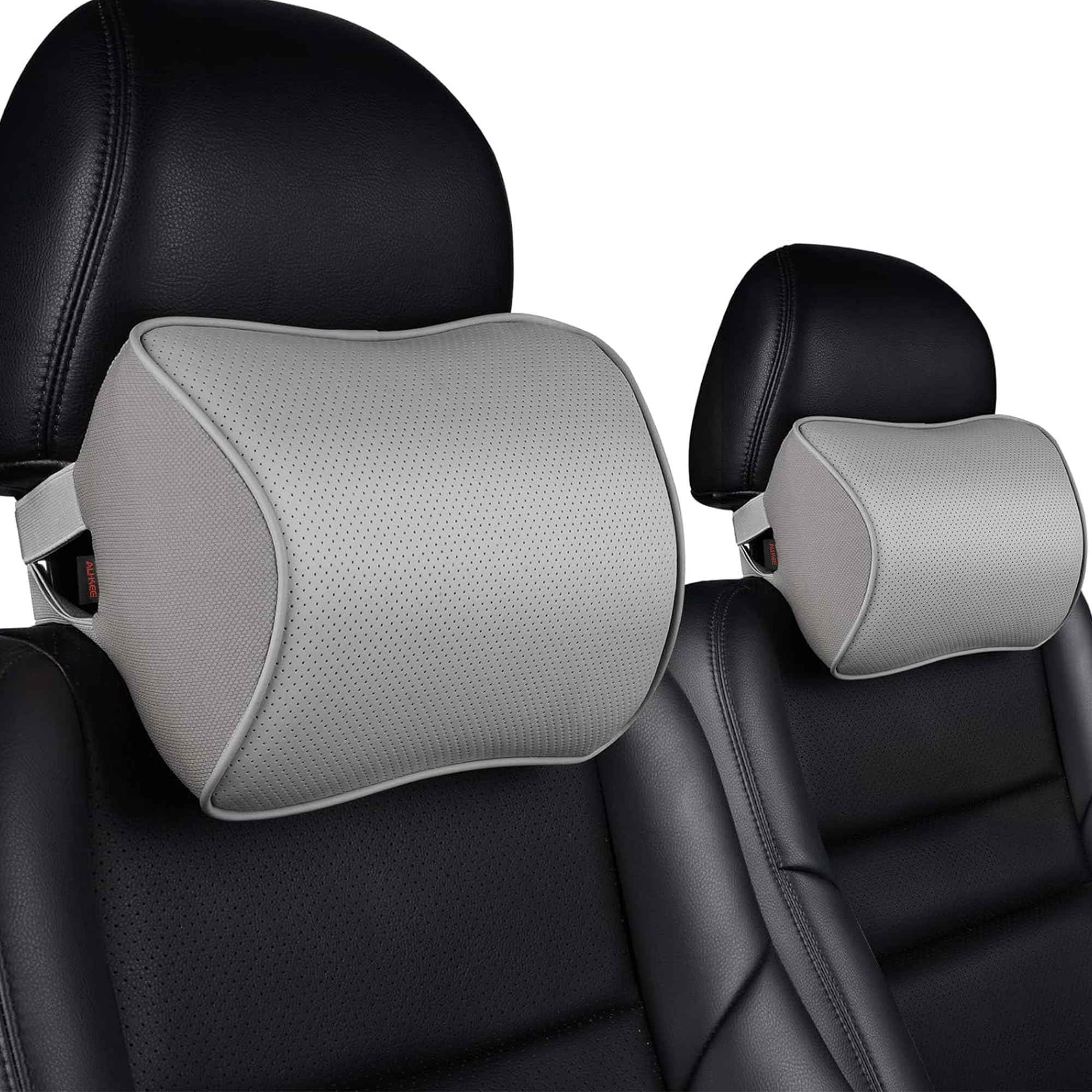 Photo 1 of Aukee Memory Foam Car Neck Pillow Soft Leather Car Headrest for Driving Home Office Gray (Pack of 2)