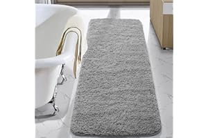 LOCHAS Bathroom Rug Runner 24x60 Inch, Soft Thick Absorbent Microfiber Bath Rugs for Bathroom, Machine Washable, Shaggy Plush Non Slip Bath Mat for Tub, Shower Floor, Quick Dry Mats, Grey
