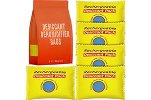 Mayunuo Rechargeable Desiccant Packs for Storage, 5 X 100g, Silica Gel Desiccant Packets, Reusable Moisture Absorbers dessicant Dehumidifier for Gun Safe, Closet, Car, Box, Totes