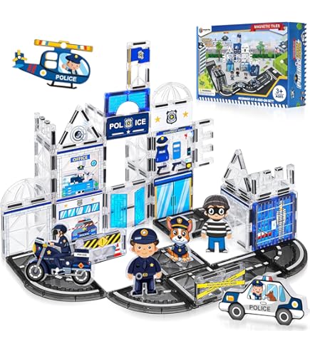 Amazon.com: 60PCS Police Station Magnetic Tiles Set with 6
