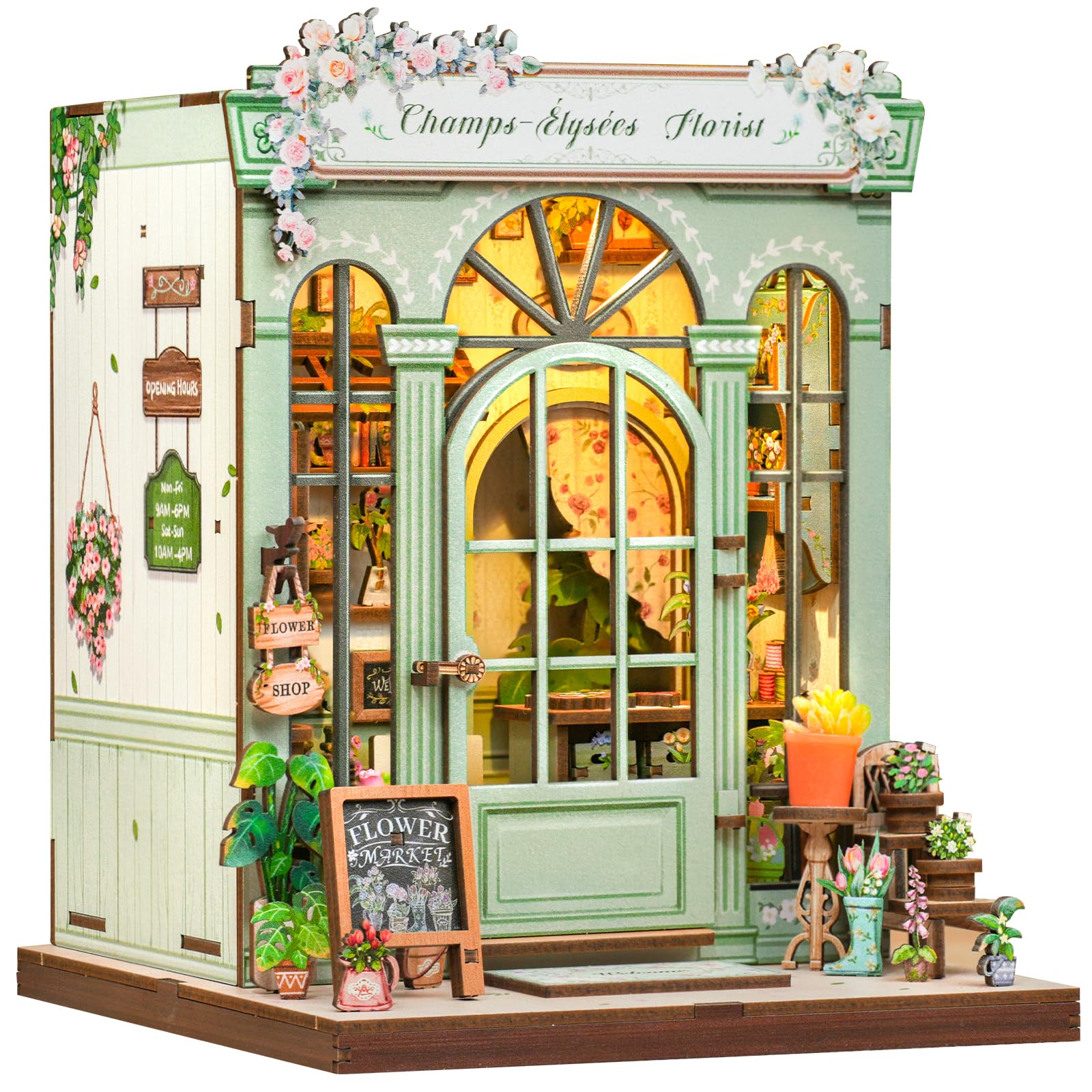 Fsolis Book Nook, 3D Wooden Puzzles Book Nook Kit, Diy Miniature House Kits for Adults, Bookshelf Decor Gifts (Champs-Élysées Florist)