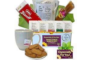 PINKCITRUS MARKETPLACE Tea And Cookie Lovers Gift Set Basket Box Care Package With Honey Sticks And White Bistro Mug Thinking Of You, Get Well Soon, Birthday Ideas For Women, Men, Family And Friends