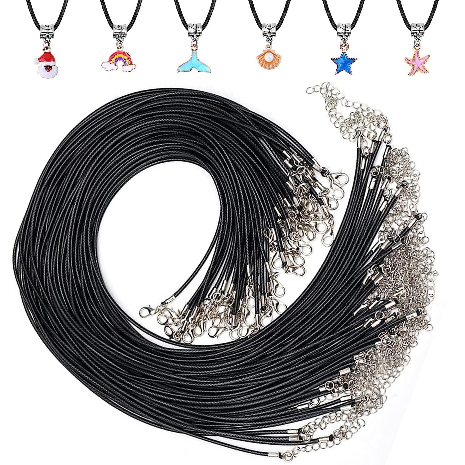 60 PCS Black Necklace Cord, Waxed Necklace Cord String with Lobster Clasp, Adjustable Braided Necklace Rope for Jewelry Making, for Charms Pendants, DIY Bracelet Necklace, Jewelry Making Supplies