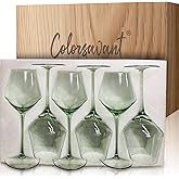 Colorsavant Sage Green Wine Glasses Set 6-16oz, Long Stem - Hand Blown Pale Sage Green Stemware for Wedding Deco