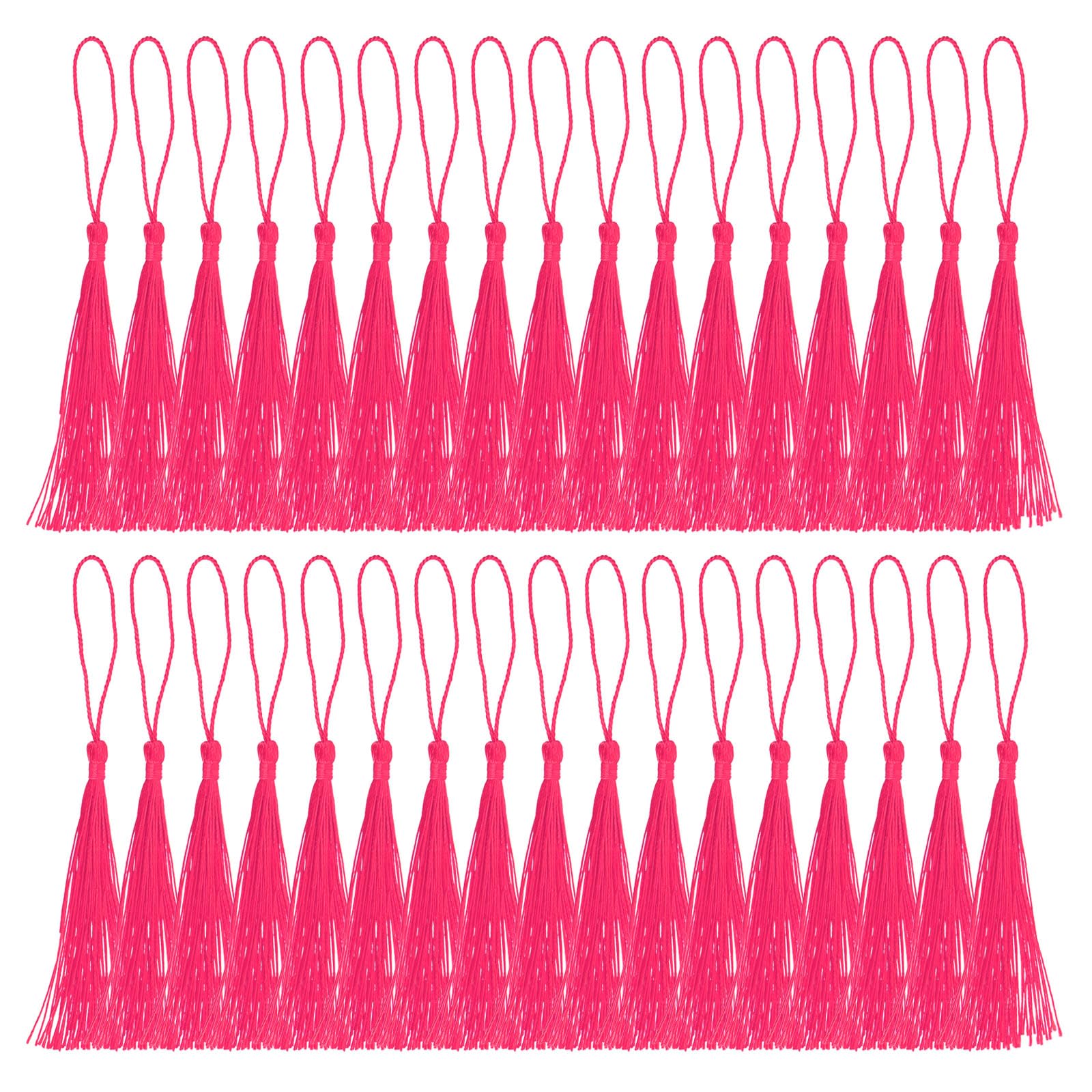 PATIKIL 13cm/5 Inch Bookmark Tassels, 100 Pack Soft Silky Floss Cord Loop Mini Handmade Tassels for Craft DIY Keychain Jewelry Making, Rose Red