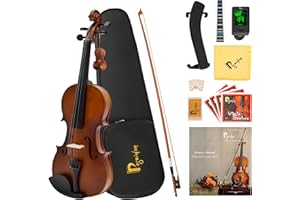 Poseidon Stringed Musical Instruments - Premium Handcraft Violin for Kids Adults 4/4 Violin w/Case, Violin Bow, Horse Bridge, Extra Strings, Shoulder Rest, Rosin, Clip-on Tuners - Natural Matte