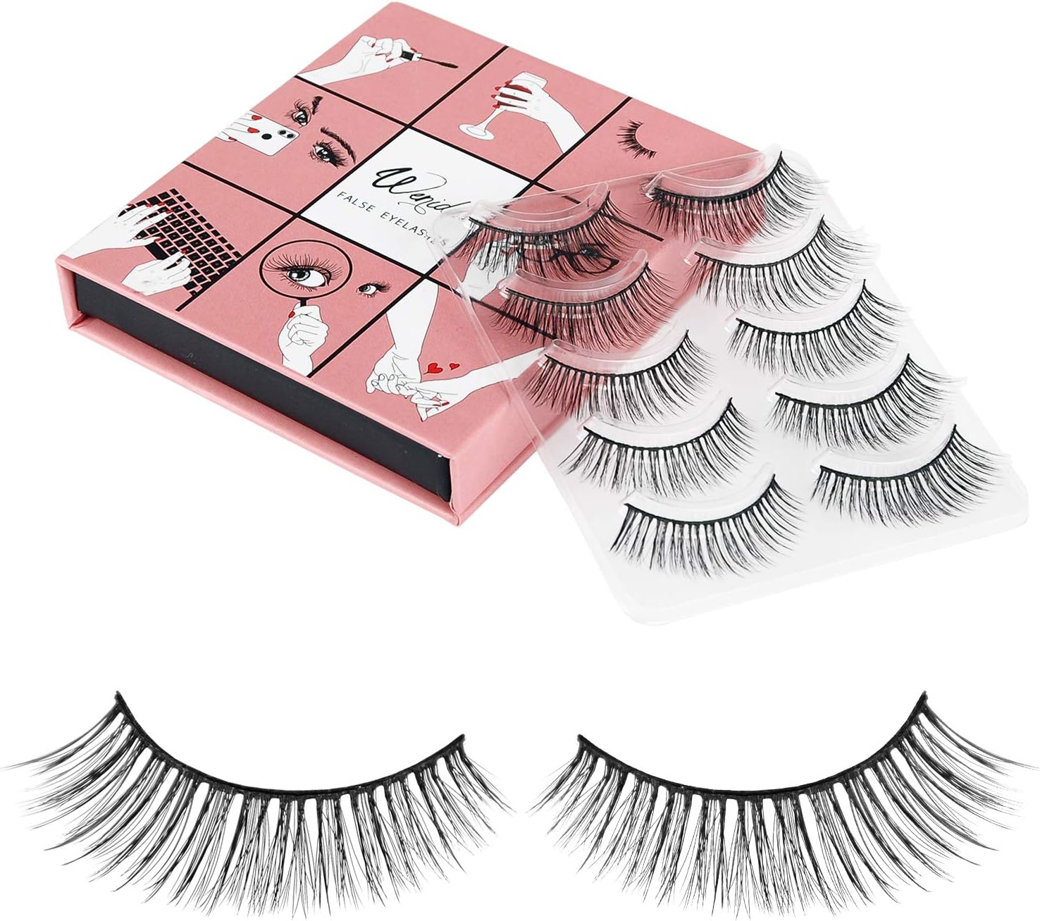 3D Fake Eyelashes Wenida 5 Pairs 100% Handmade Reusable Premium Quality Long Cross False Eyelashes