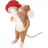 Primitives by Kathy Collectible Critter, Felt Mouse Holding a Toadstool Mushroom Wearing an Acorn Cap, Coordinates with Garden Themed Home Decor