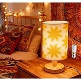 ZSSYLLZ Small Bedside Night Table Lamp | Inline Control & 3 Brightness Levels | Yellow Flower-Patterned Shade Bedside Lamp for Bedroom,Living Room,Study,Dorm,Home Office,Baby Room & Kitchen