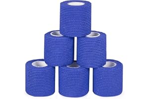 SAGAFLY 6Pcs Self Adhesive Bandage Wrap 2”x 5 Yard Self Adherent Cohesive Wrap Bandages Pet Vet Tape for Dog Cat Athletic Tape Elastic Cohesive Bandage Wrist Ankle Grip Cover (Blue)