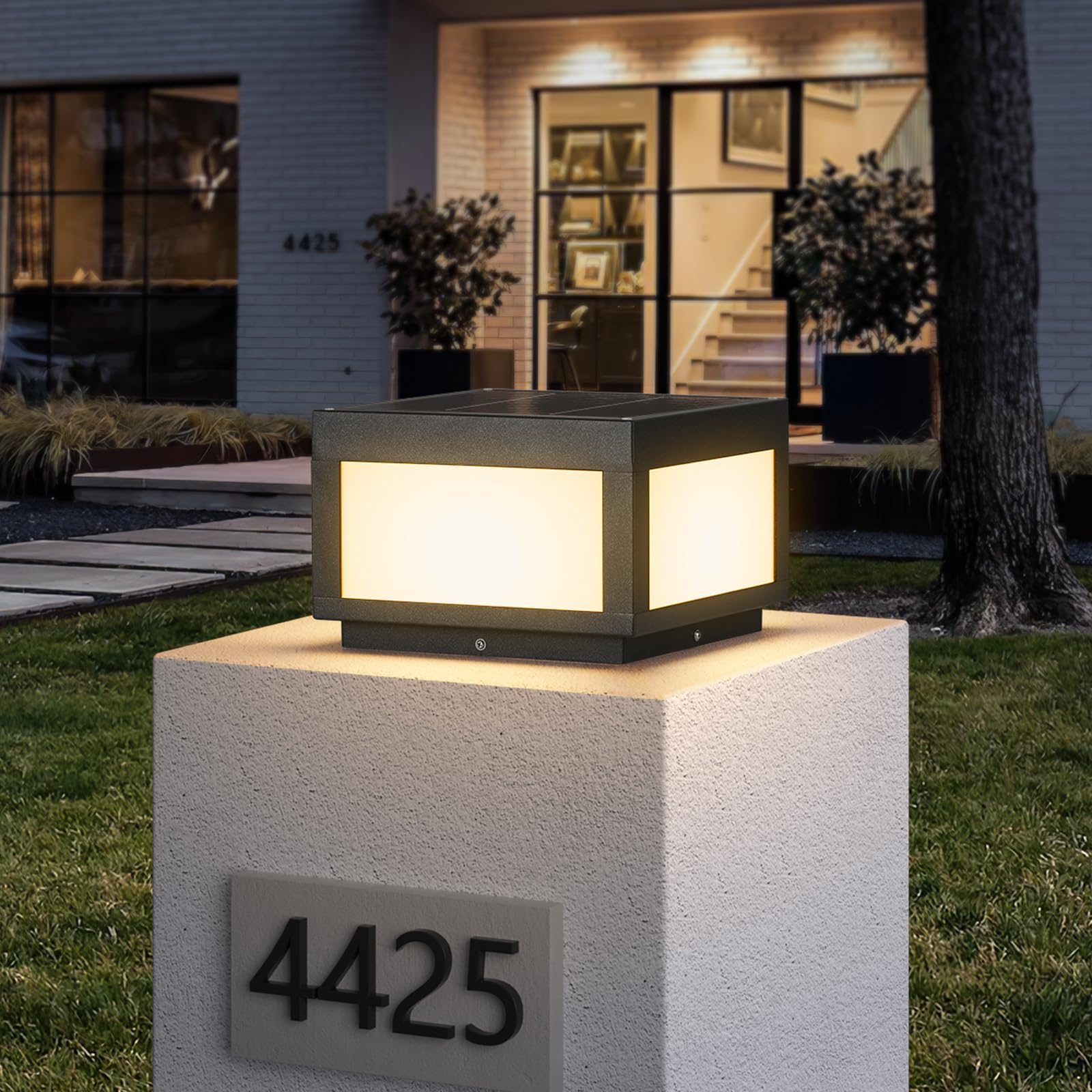 Photo 1 of MVBT Solar Post Light, 9.8" Outdoor Pillar Lights, Dusk to Dawn Column Lamp Waterproof, Dark Gray Square Fence Posts Cap Lantern 3000K Warm White LED Landscape Lighting for Patio Garden Deck Outside