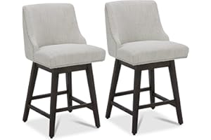CHITA Counter Height Swivel Bar Stools Set of 2, FSC Certified Upholstered Counter Stools, Modern Swivel Barstools with Wood Legs for Kitchen Island, 26" Seat Height, Fabric in Ivory