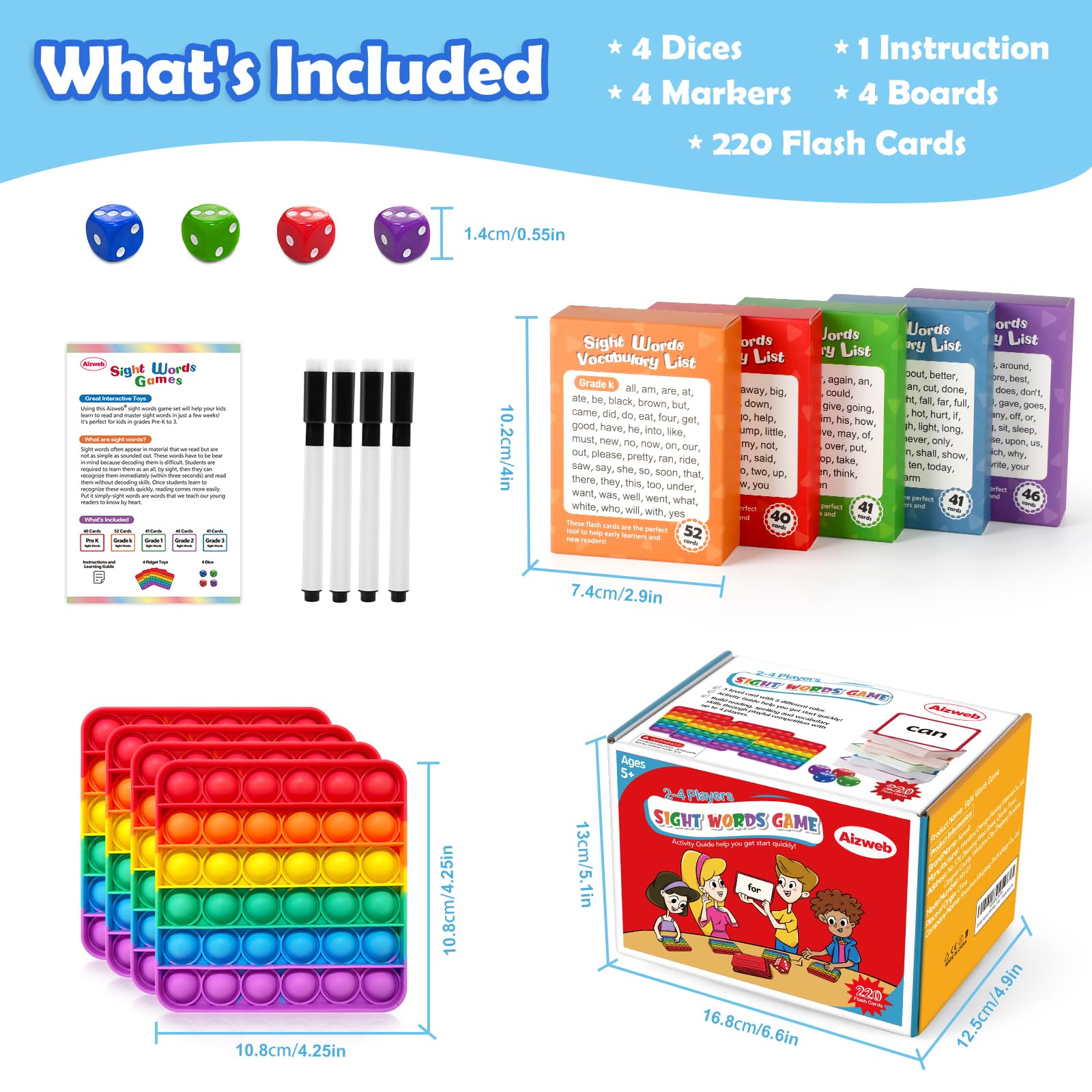 Aizweb Sight Word Game,Learn to Read Flash Card with Mat & Dice for Preschool Kindergarten 1st 2nd 3rd Grade,Educational Reading Learning Site Word for Kid Classroom Homeschool Supplies