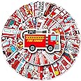 Kids Fire Truck Stickers,50Pcs Cute Cartoon Fire Fighting Engine Vehicles Vinyl Waterproof Decals,Party Decor Water Bottle Laptop Refrigerator Skateboard Sticker