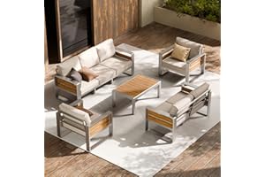 ZANDOR Aluminum Outdoor Patio Conversation Furniture Set, 5 PCS Metal Modern Outside Sectional Lawn Furniture with Coffee Table & Washable Thick Cushions,Seating Sofa for Garden/Backyard/Porch Silver