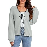 Women's Cardigan Tie Front Sweater Long Sleeves Knit Chunky V Neck Trendy Cardigans