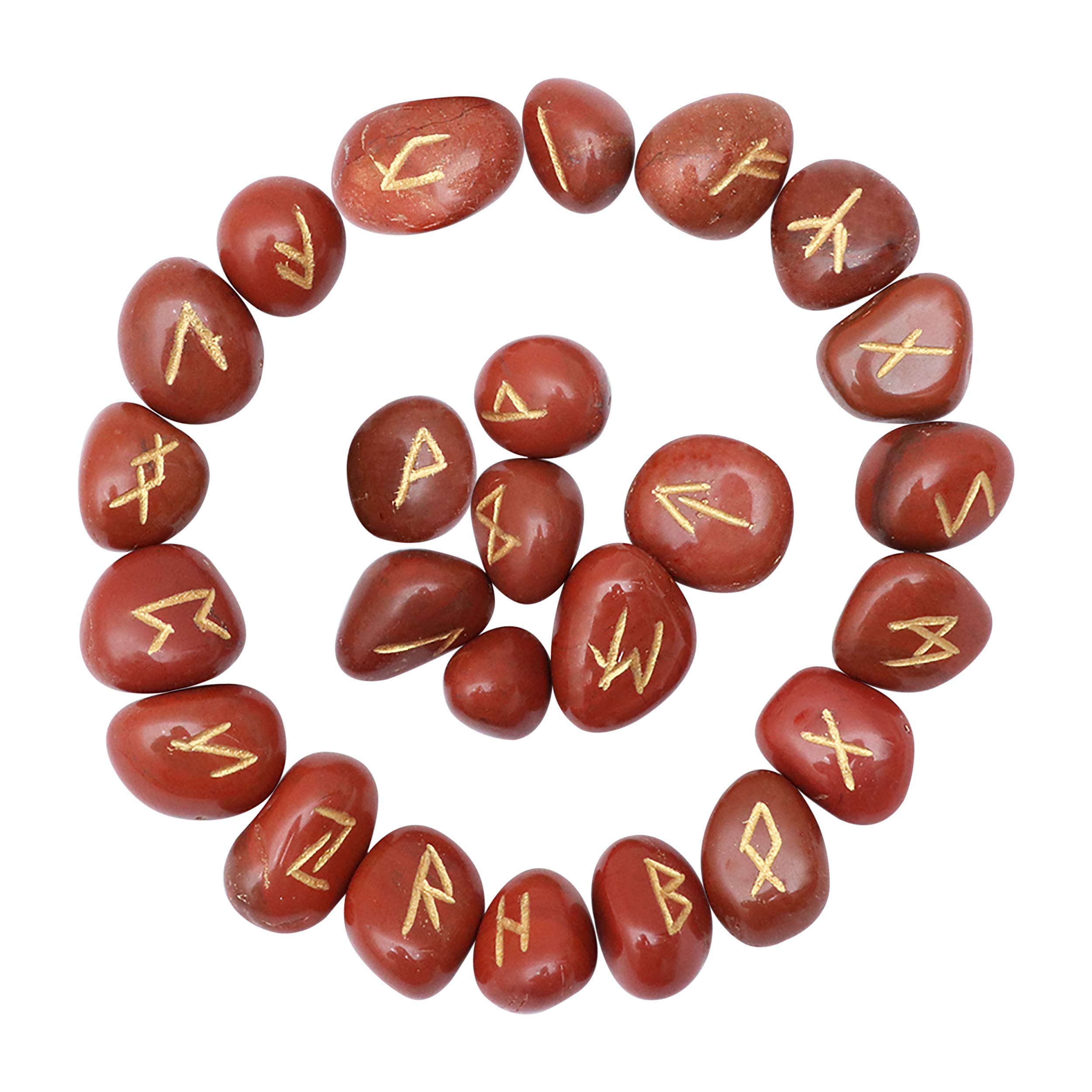 Cartbug Red Jasper Rune Stones Set with Elder Futhark Alphabet Engraved Symbol Pagan Stone Runic Symbol for Crystal Healing Chakra Balancing Spiritual Gift & Home Decor — image 1