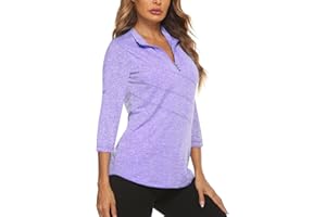 Koscacy Women's 3/4 Roll Sleeve Golf Tennis Polo Shirts UPF50+ Half Zip Dry Fit Workout Tops Athletic Shirt