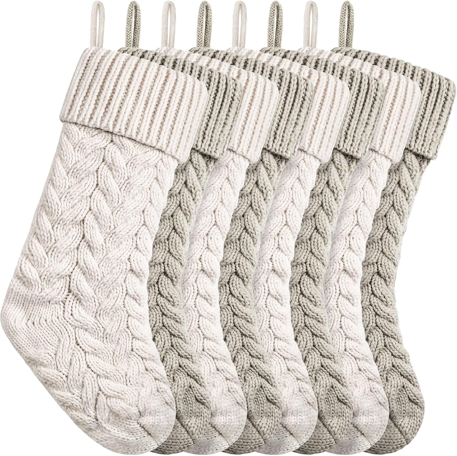 Stockings & Holders - 18 Inches Christmas Stockings Knit Xmas Stockings Large Fireplace Hanging Stockings for Family Christmas Decoration (Ivory,Khaki, 8)