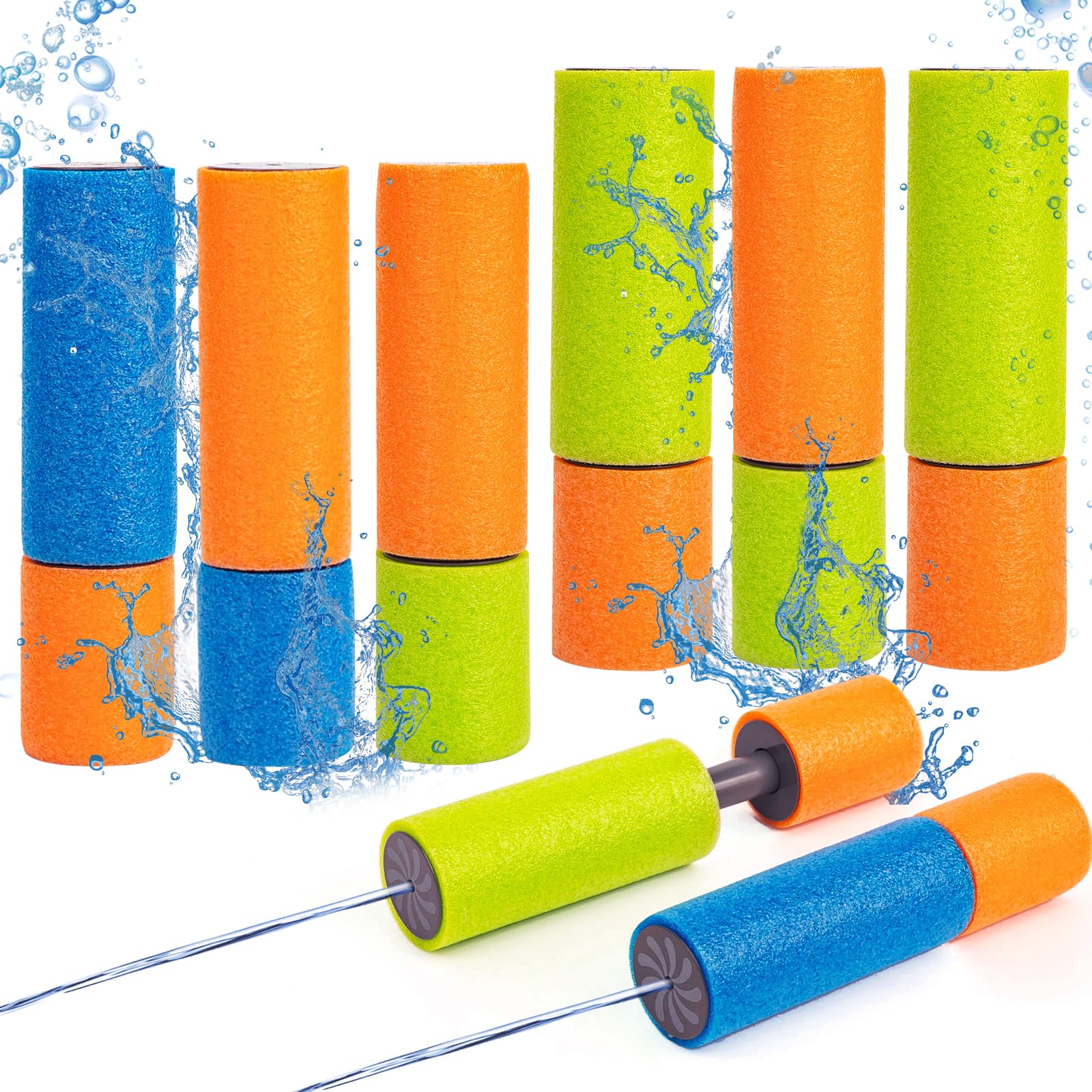 6pcs Foam Water Guns Mini Water Pistols for Kids Water Blaster Shooters Push Pull Type Foam Water Squirter Water Gun Summer Outdoor Beach Pool Water Toys for Kids Toddlers Boys Girls