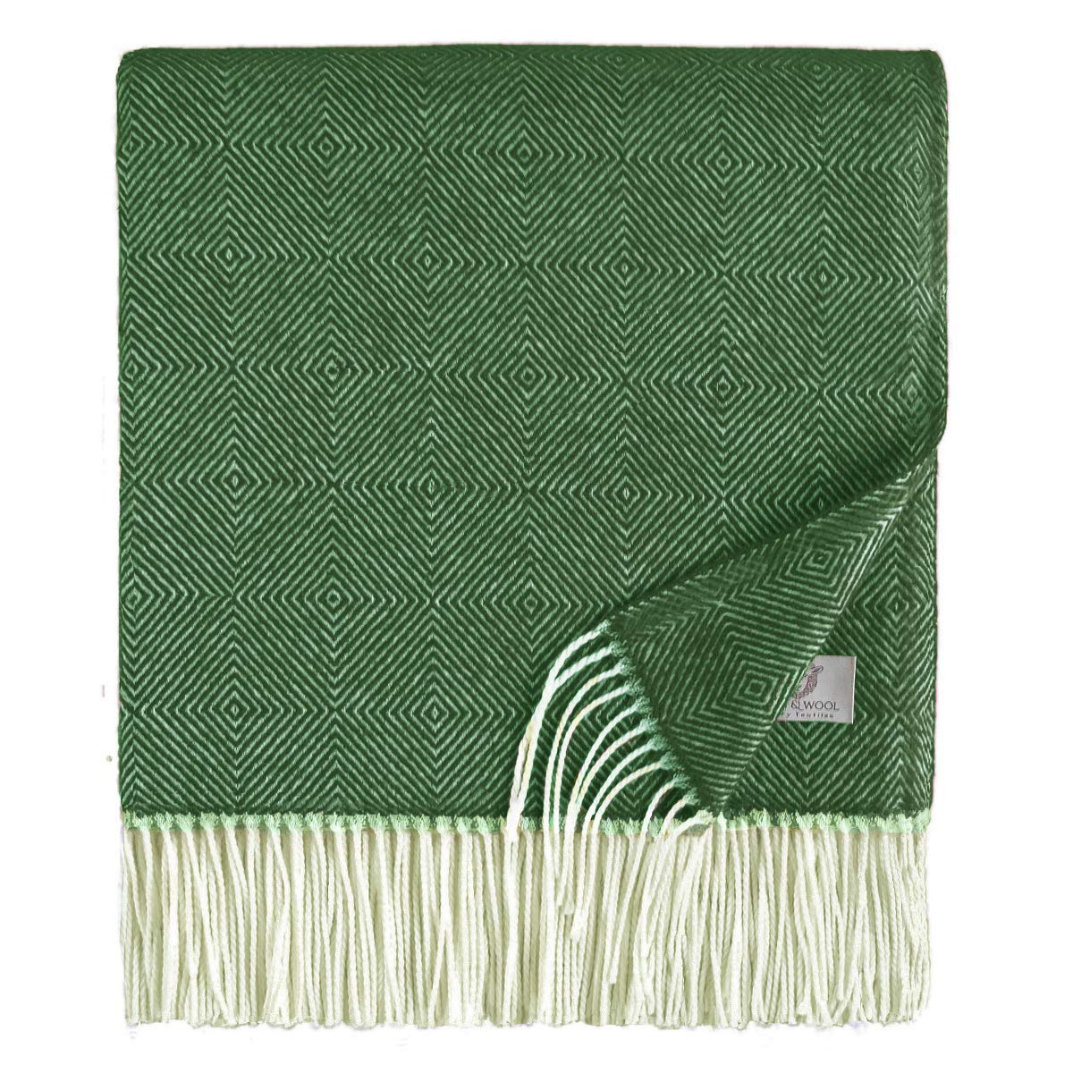 Linen & Cotton Classic Extra Soft Cosy Light Throw/Blanket Diamond - 100% Fine Merino Wool, Dark Green (140 x 200 cm) Warm Plaid Lambswool for Sofa Bed Bedroom Couch Settee Bedspread Single