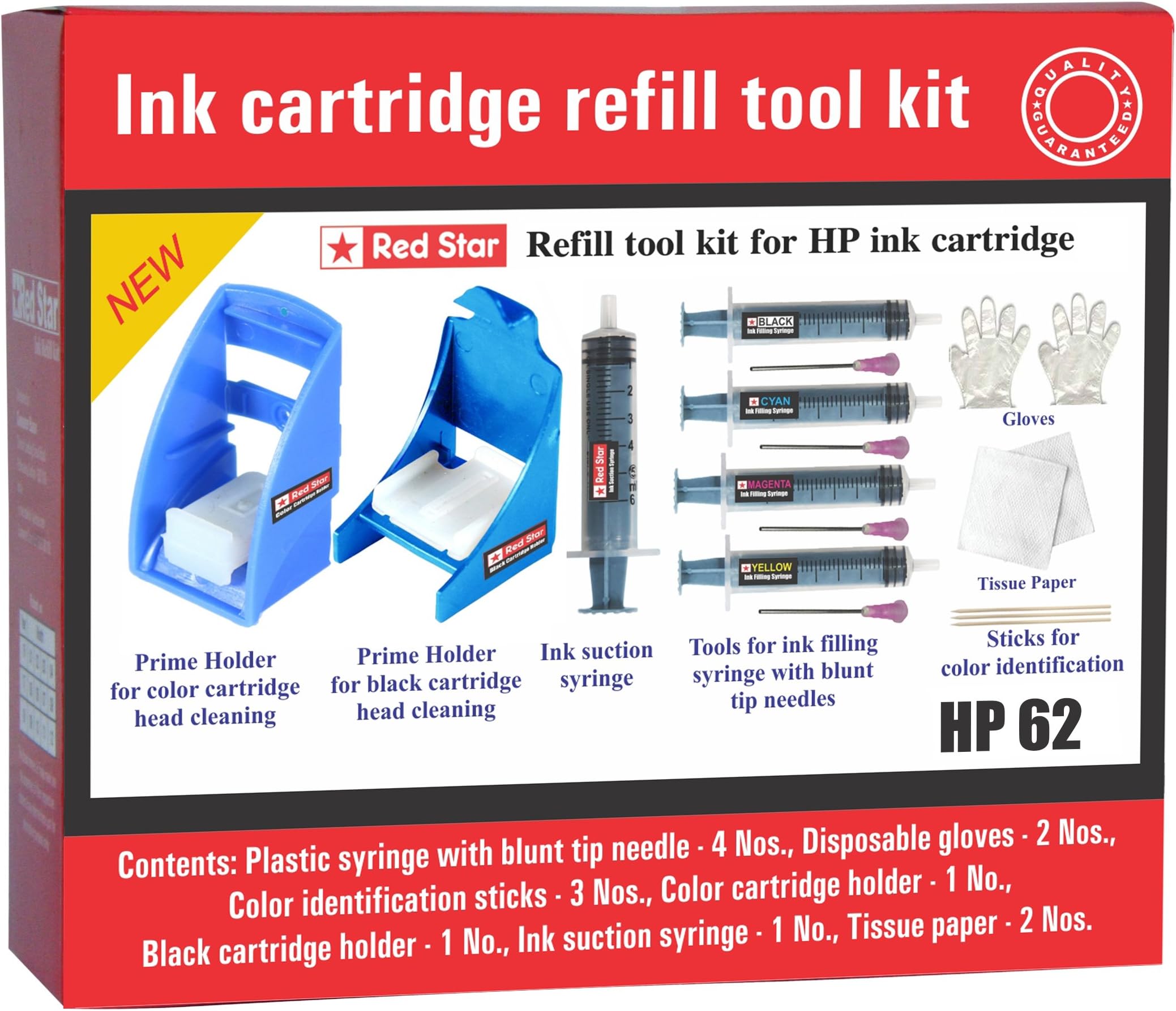Red Star Ink Cartridge Refill Tool kit for hp 62 Ink Cartridge