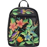 Anna by Anuschka Women's Leather Medium Backpack, Birds in Paradise-Black