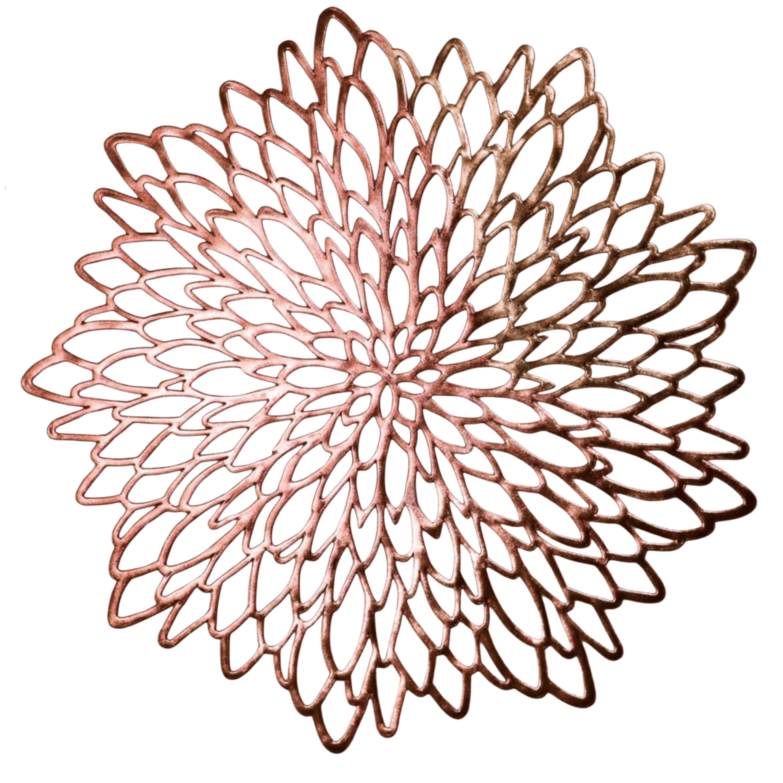 Photo 1 of Snowkingdom 18 Pack Rose Gold Placemats Bulk Metallic Pressed Vinyl for Mother's Day Dinning Table Decoration Floral Mats Round Floral Charger Decoration for Weddings Christmas Holiday