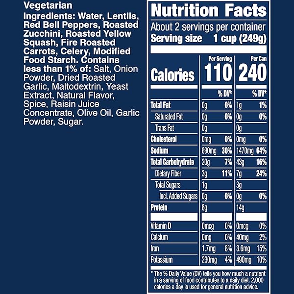 PROGRESSO VEGETABLE CLASSICS, LENTIL WITH ROASTED VEGETABLES CANNED SOUP, GLUTEN FREE, 19 OZ.