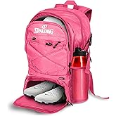 Spalding Soccer Backpack Sport Bag, Pink Soccer Bag with Ball and Shoe Compartment, Use for Track Bag, Sports Ball Accessories & Stuff, Gifts for Sports Players