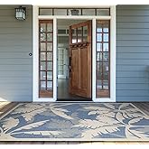 Couristan Monaco Indoor Outdoor Area Rug – Coastal Flora 5'3" x 7'6" in Ivory Sapphire – Flatwoven, Hose Washable, Pet Friend