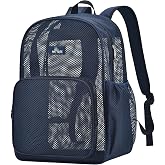 MAY TREE Mesh Backpack, Heavy Duty Mesh Beach Bag for Women Men, Blue | 27L See-through Backpack, 17x12.5x7.5 Inches, Great Pool Backpack for College, Beach, Swimming, Gym, Outdoor Fitness, College