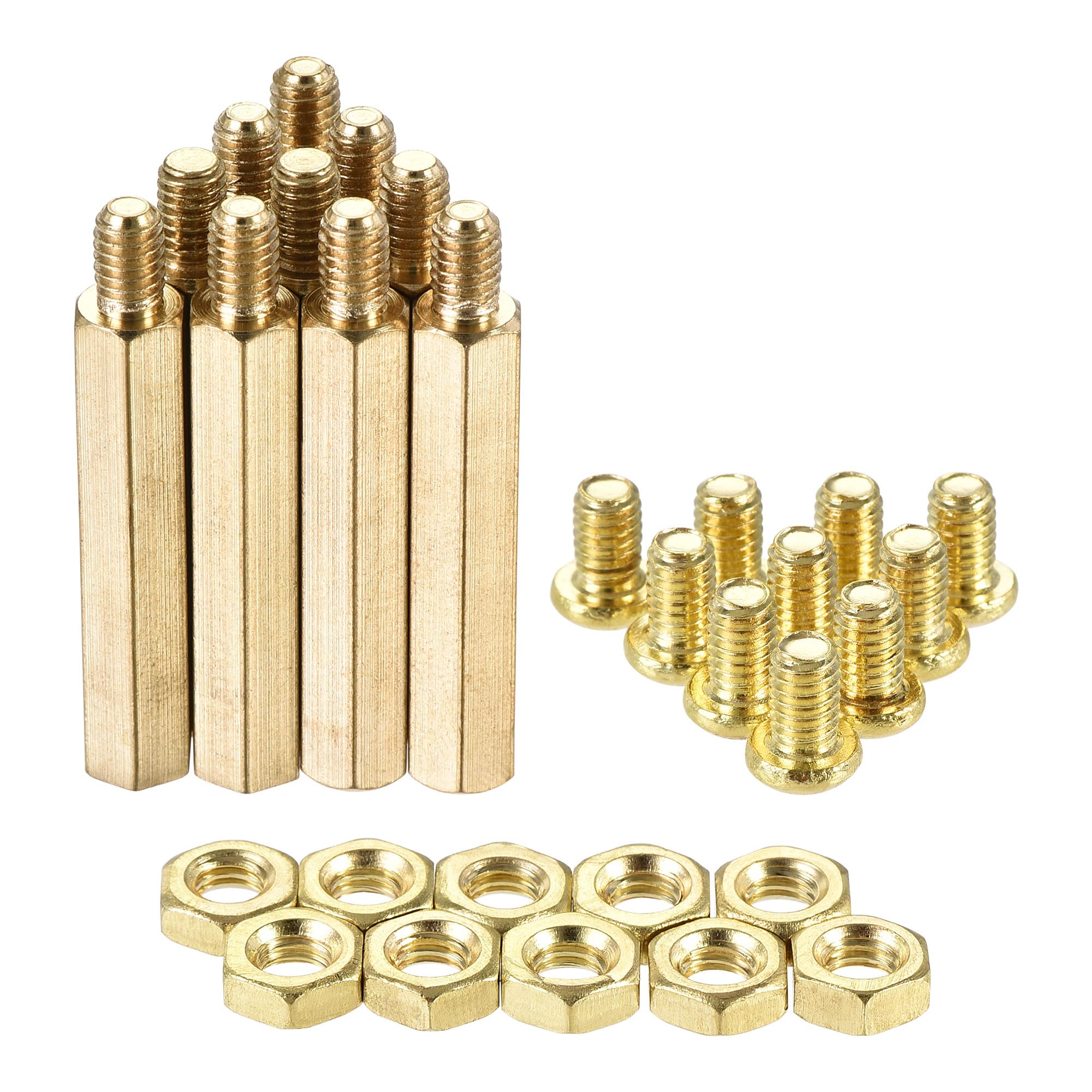 sourcing map M4 Hex Brass Standoff Spacer 30mm+6mm Male-Female Threaded Pillar Screw Nut Kit for PCB Motherboard Computer Circuit Board, 10 Sets