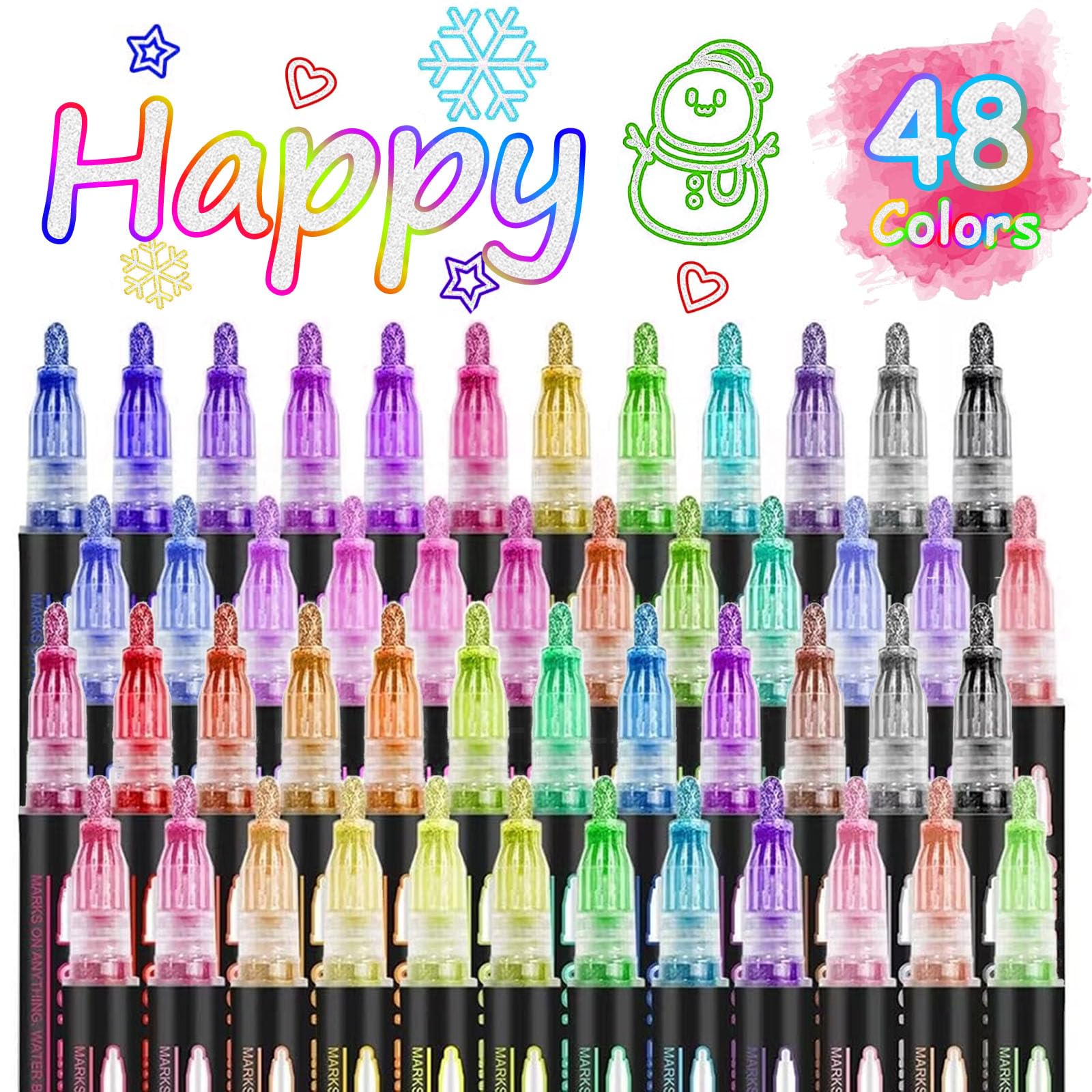 Photo 1 of **MISSING FOUR PENS**Double Line Outline Super Squiggles Glitter Markers 48 Colors - Self Outline Metallic Drawing Pens for Christmas Cards, Birthday Gifts, DIY Art Crafts