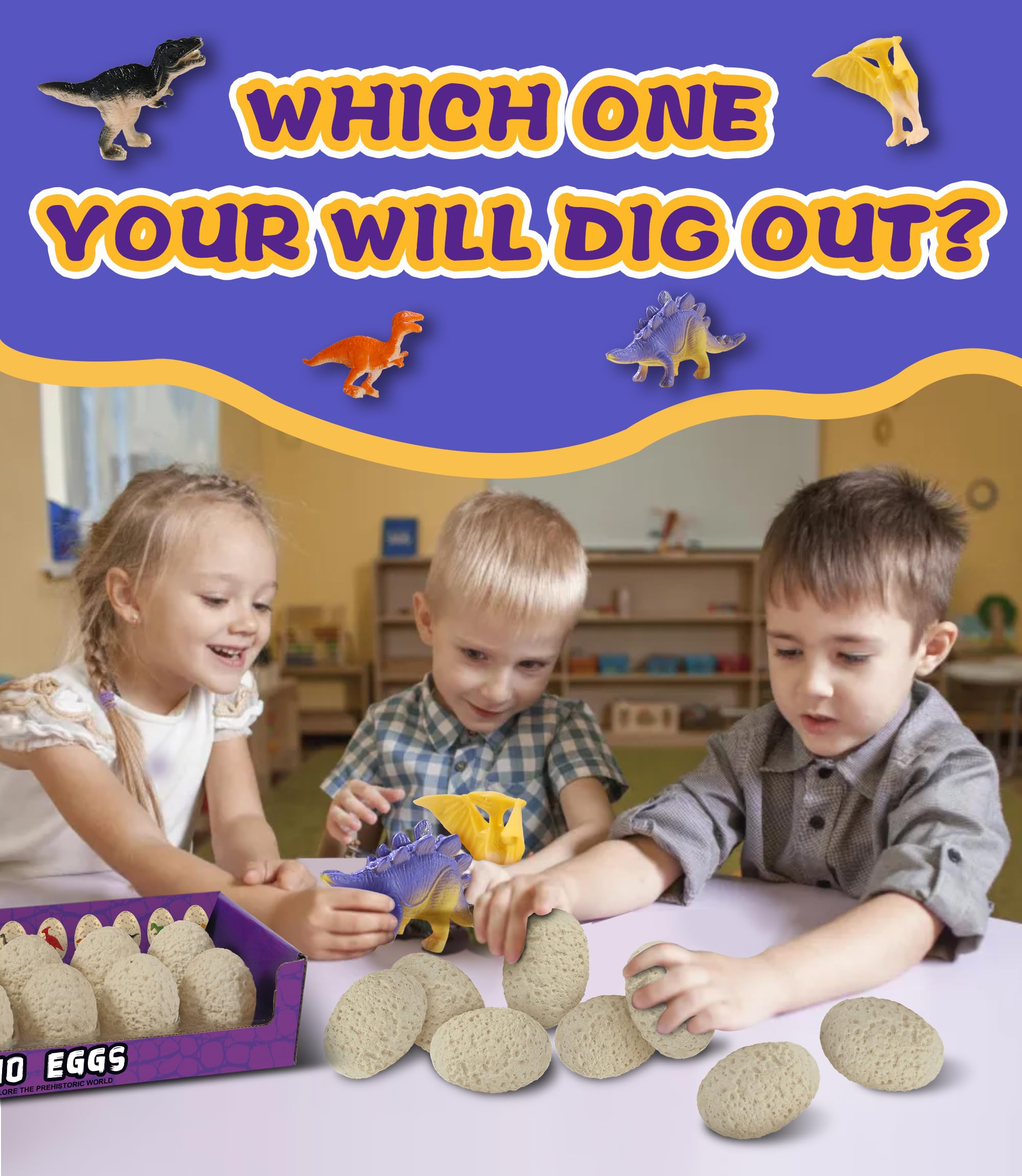 Dinosaur Easter Egg Toys Dig Kit for Kids, Science STEM Gifts for 3 4 5 6 7 8 9 10 Year Old Boys Girls, Discover 12 Dino Eggs Excavation Fossil Digging Dragon Toy, Educational Archaeology Party Games