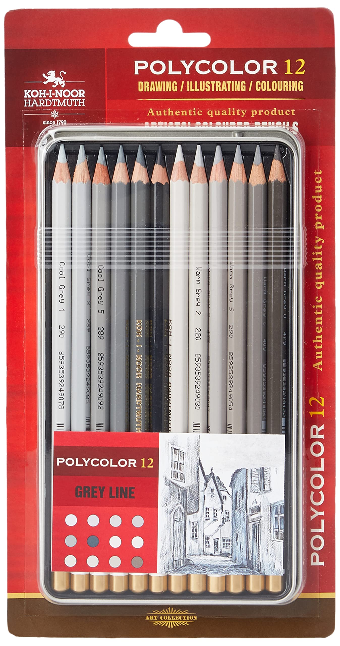 KOH-I-NOOR Polycolor Grey Line Artist's Coloured Pencils (Set of 12)