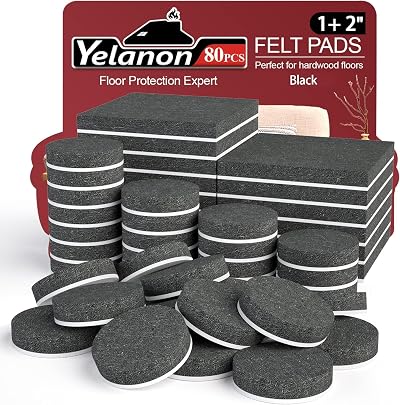Yelanon Felt Furniture Pads 80 Pcs Anti Scratch Self Adhesive Black