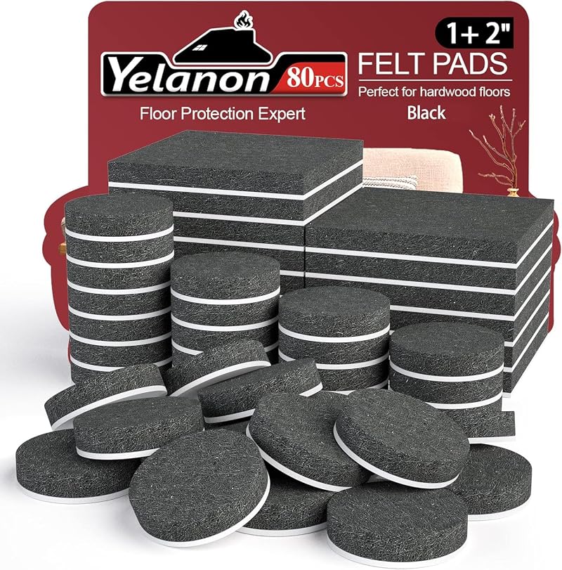 Yelanon Felt Furniture Pads 80 Pcs Anti Scratch Self Adhesive Black