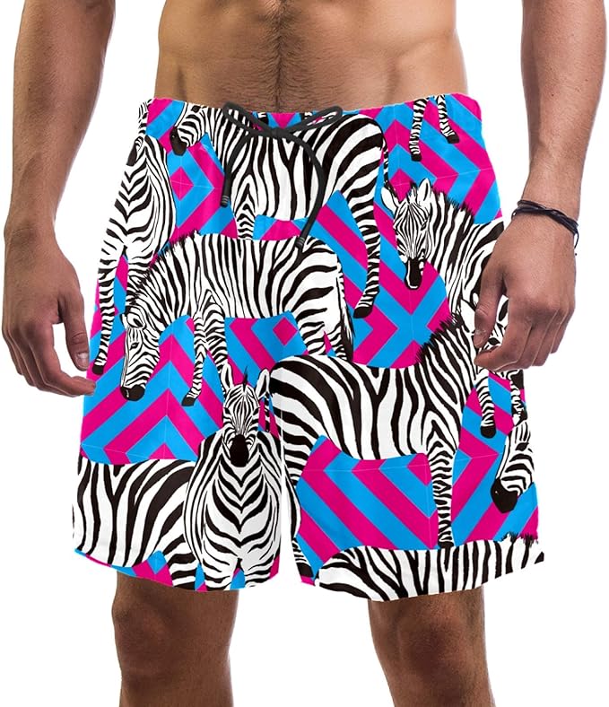 nakw88 Zebras Tropical Stripe Swim Shorts for Men Swim Trunks Men’s