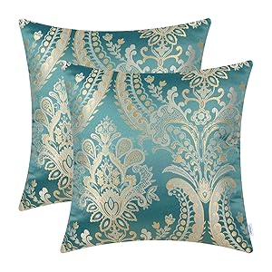 CaliTime Pack of 2 Supersoft Throw Pillow Covers Cases for Couch Sofa Home Decor Vintage Damask Fabric Floral Design 18 X 18 Inches Teal