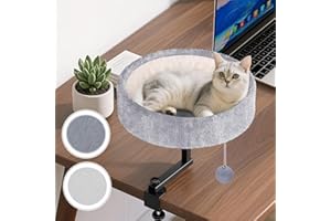 Chumajor Cat Desk Bed - 360° Rotating & Adjustable, Supports 44 lbs, Soft Faux Fur with Dual-Sided Reversible Mat, Modern Indoor Cat Nest Furniture for Office Desks and Game Tables, Island Table